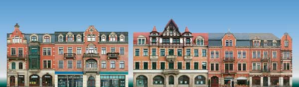 Low relief background buildings. Set of 5 house facades (paper model)<br /><a href='images/pictures/Auhagen/42501.jpg' target='_blank'>Full size image</a>